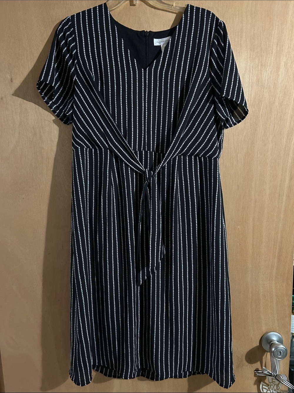 NWT Christopher Banks Striped Black Tie-Front Midi Dress
